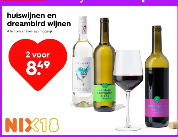 Aanbieding: huiswijnen en dreambird wijnen