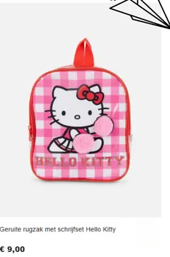 Aanbieding: Geruite rugzak met schrijfset Hello Kitty