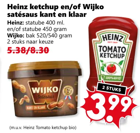 Aanbieding: Heinz ketchup en/of Wijko satésaus kant en klaar