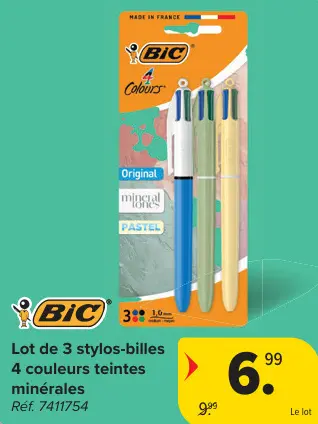 Offre: Lot de 3 stylos-billes 4 couleurs teintes minérales