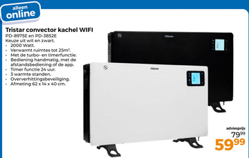 Aanbieding: Tristar convector kachel WIFI PD-8975E en PD-