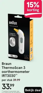 Aanbieding: Braun ThermoScan 3 oorthermometer IRT3030**