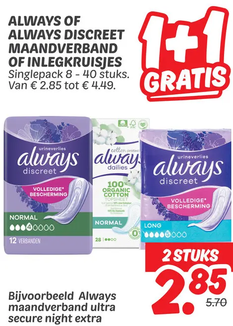 Always of Always Discreet Maandverband of Inlegkruisjes