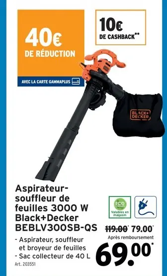 Offre: Aspirateur-souffleur de feuilles 3000 W