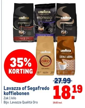 Aanbieding: Lavazza of Segafredo koffiebonen