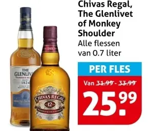 Aanbieding: Chivas Regal, The Glenlivet of Monkey Shoulder