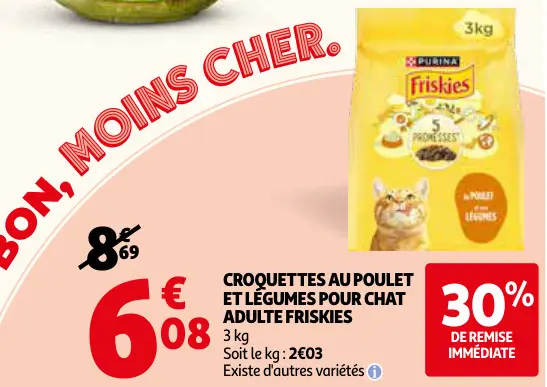 Promotie: Croquettes au poulet et légumes pour chat adulte friskies