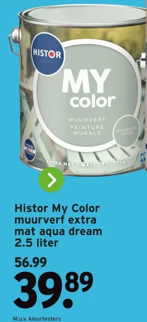 Aanbieding: Histor My Color muurverf extra mat aqua dream