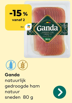 Aanbieding: Ganda natuurlijk gedroogde ham natuur sneden