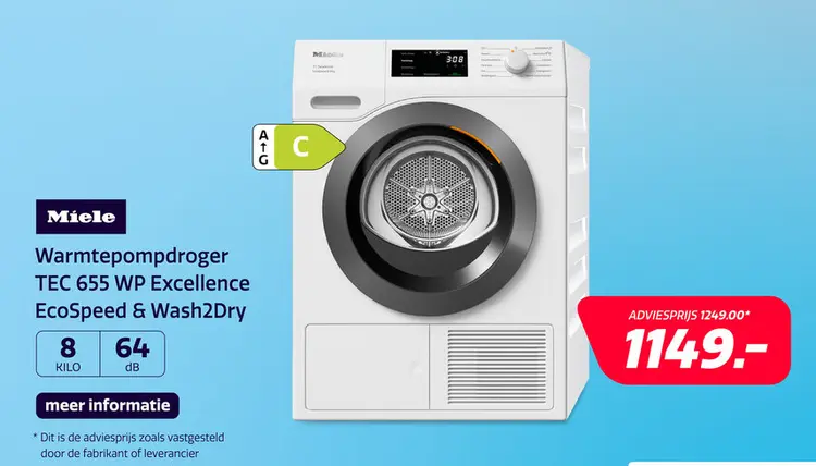 Aanbieding: Miele TEC 655 WP Excellence EcoSpeed & Wash2Dry