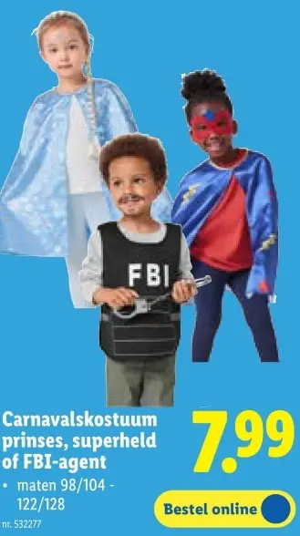 Promotie: Carnavalskostuum prinses, superheld of FBI-agent