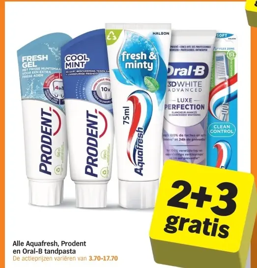 Aanbieding: Aquafresh, Prodent en Oral-B tandpasta