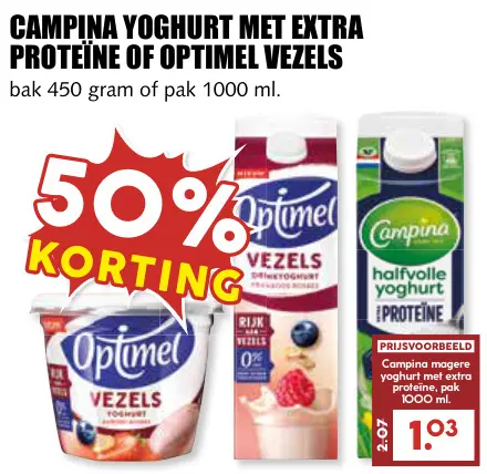 Aanbieding: Yoghurt met extra proteïne of Optimel Vezels