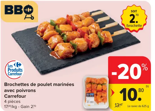 Offre: Brochettes de poulet marinées avec poivrons