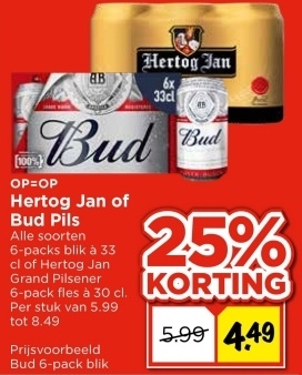 Aanbieding: Hertog Jan of Bud Pils