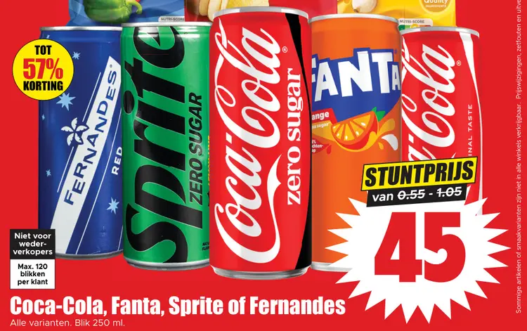 Aanbieding: Coca-Cola, Fanta, Sprite of Fernandes