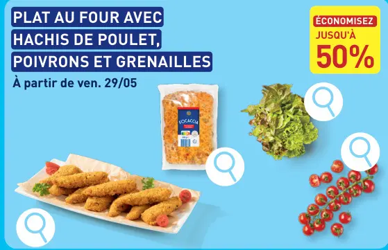 Offre: Plat au four avec hachis de poulet, poivrons et grenailles
