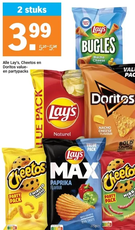 Aanbieding: Alle Lay's, Cheetos en Doritos value- en partypacks