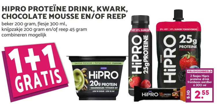 Aanbieding: Hipro Proteïne Drink, Kwark, Chocolate Mousse en of reep