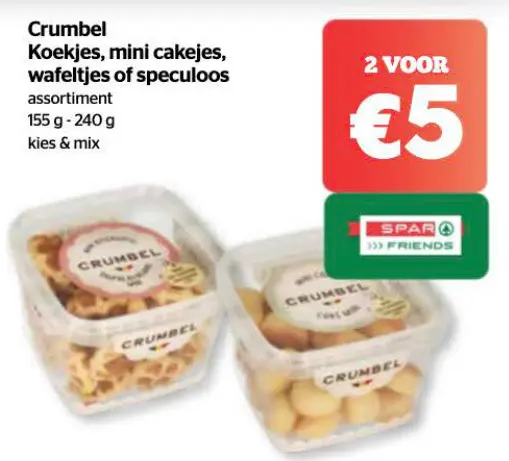 Promotie: Crumbel Koekjes, mini cakejes, wafeltjes of speculoos