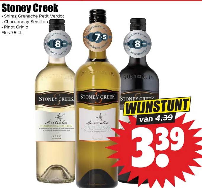 Aanbieding: Stoney Creek Shiraz Grenache Petit Verdot, Chardonnay Semillon of Pinot Grigio