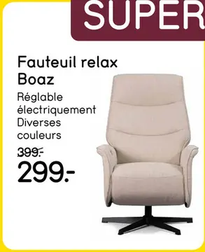 Offre: Fauteuil relax Boaz - réglable électriquement - couleur sable
