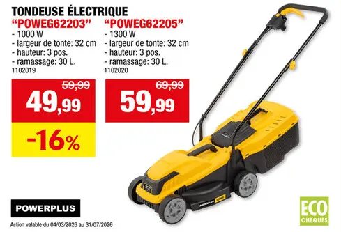 Offre: Powerplus EG POWEG62205 elektrische grasmaaier 1300W 32cm