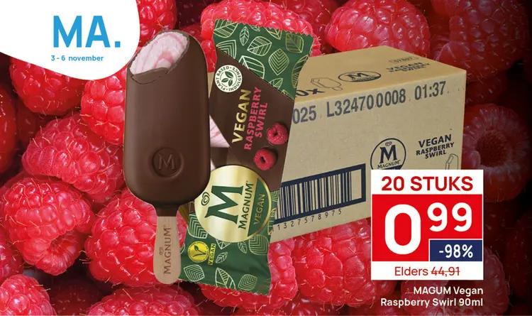 Aanbieding: MAGNUM Vegan Raspberry Swirl 20x90ml