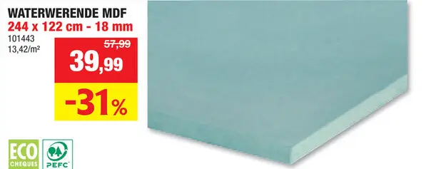 Promotie: MDF-plaat waterwerend 244x122 cm 18mm