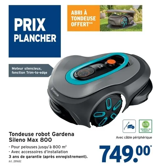 Offre: Tondeuse robot Gardena Sileno Max 800