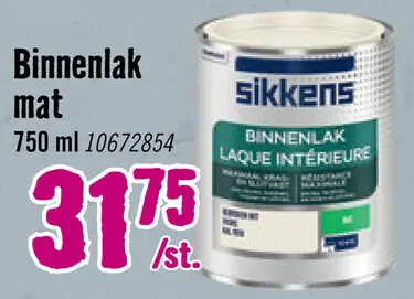 Aanbieding: SIKKENS Binnenlak mat gebroken wit (RAL 9010) 750 ml