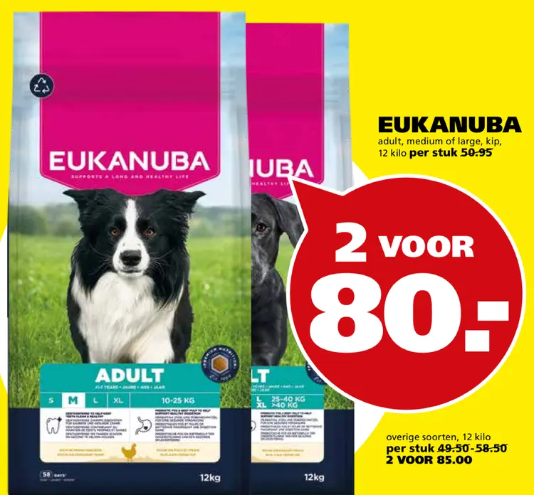 Aanbieding: EUKANUBA adult, medium of large, kip