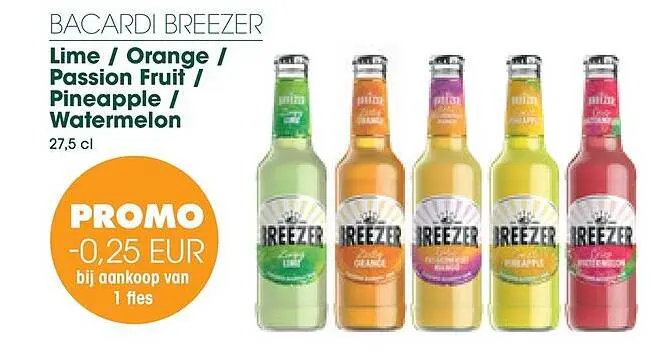 Promotie: Breezer Lime / Orange / Passion Fruit / Pinea