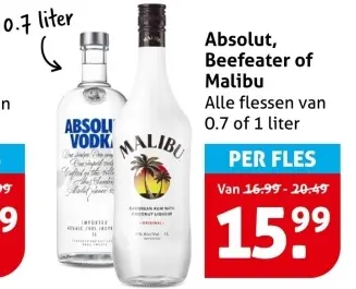 Aanbieding: Absolut, Beefeater of Malibu
