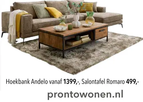 Aanbieding: Hoekbank Andelo, Salontafel Romaro