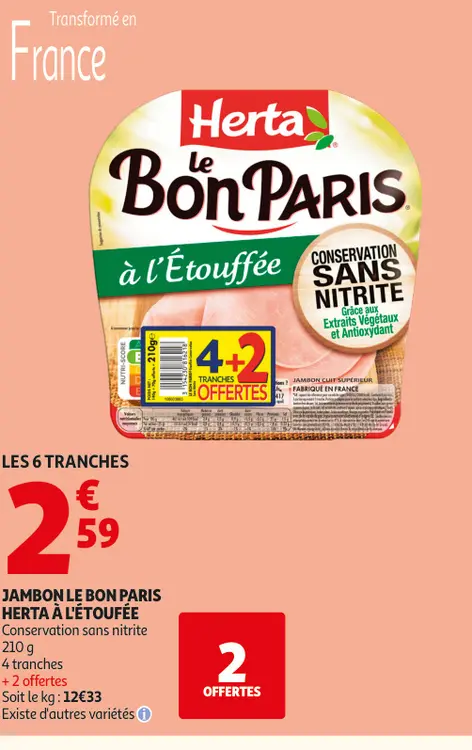 Offre: Jambon le bon paris Herta à l'étoufée