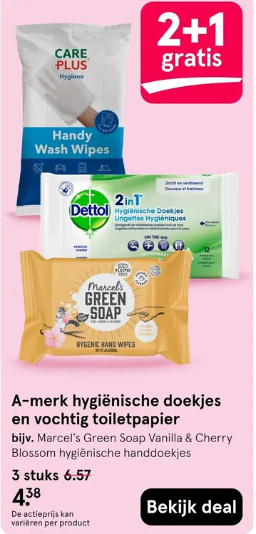 Aanbieding: A-merk hygiënische doekjes en vochtig toiletpapier