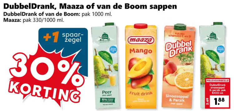 Aanbieding: DubbelDrank, van de Boom, Maaza of van de Boom sappen