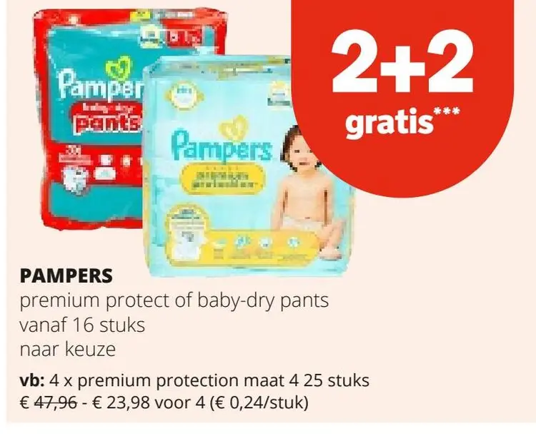 Aanbieding: Pampers premium protect or baby-dry pants