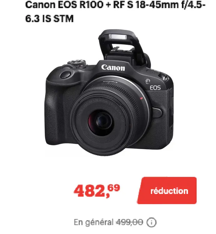 Offre: Canon EOS R100 + RF S 18-45mm f/4.5-6.3 IS ST