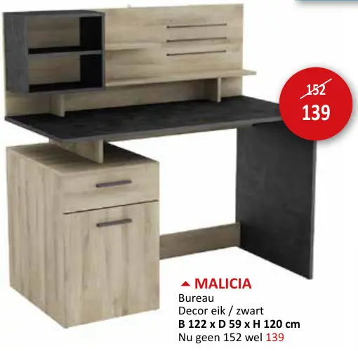 Aanbieding: Malicia Bureau Decor eik / zwart