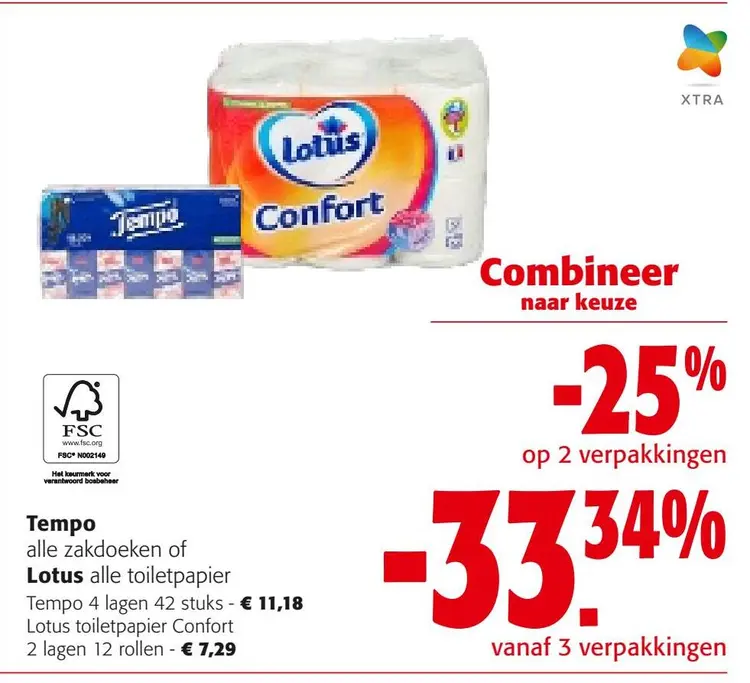 Aanbieding: Tempo zakdoeken of Lotus toiletpapier