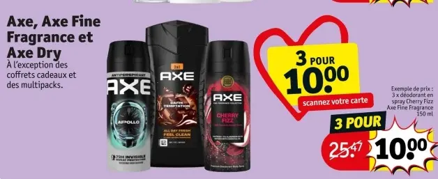 Offre: Axe, Axe Fine Fragrance et Axe Dry