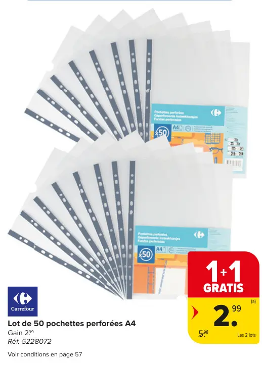 Offre: Lot de 50 pochettes perforées A4