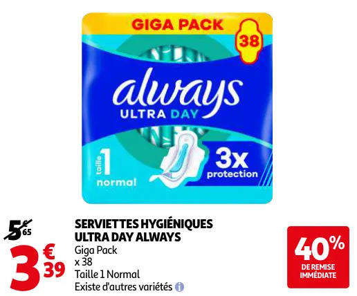 Promotie: Serviettes hygiéniques ultra day