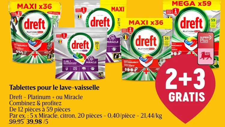 Offre: Tablettes pour le lave-vaisselle Dreft - Plat