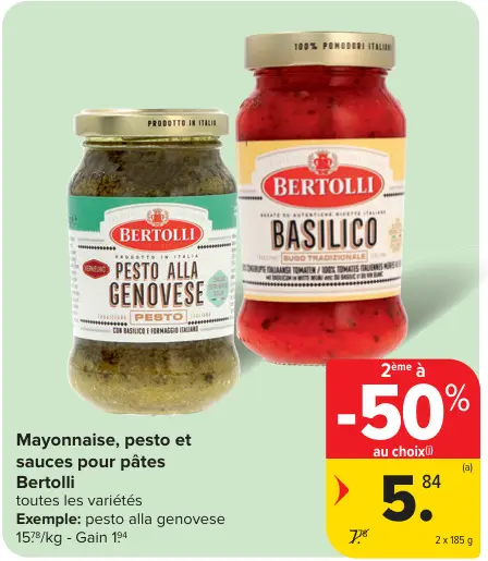 Offre: Mayonnaise, pesto et sauces pour pâtes