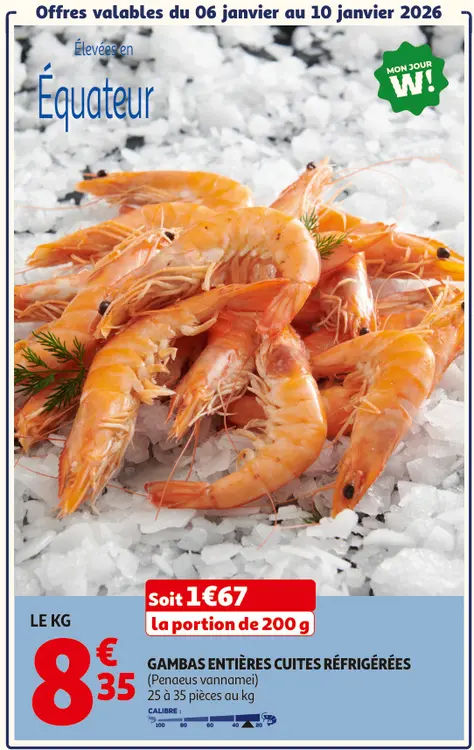 Offre: Gambas entières cuites réfrigérées