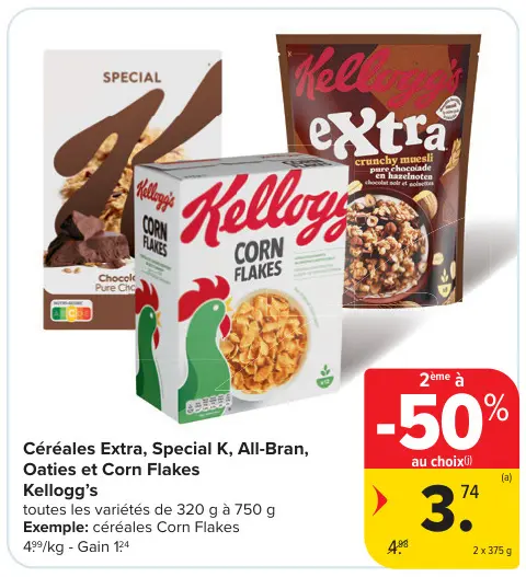 Offre: Céréales Extra, Special K, All-Bran, Oaties et Corn Flakes