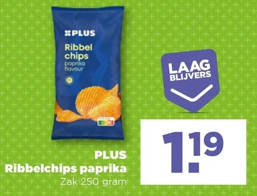 Aanbieding: PLUS Ribbelchips paprika